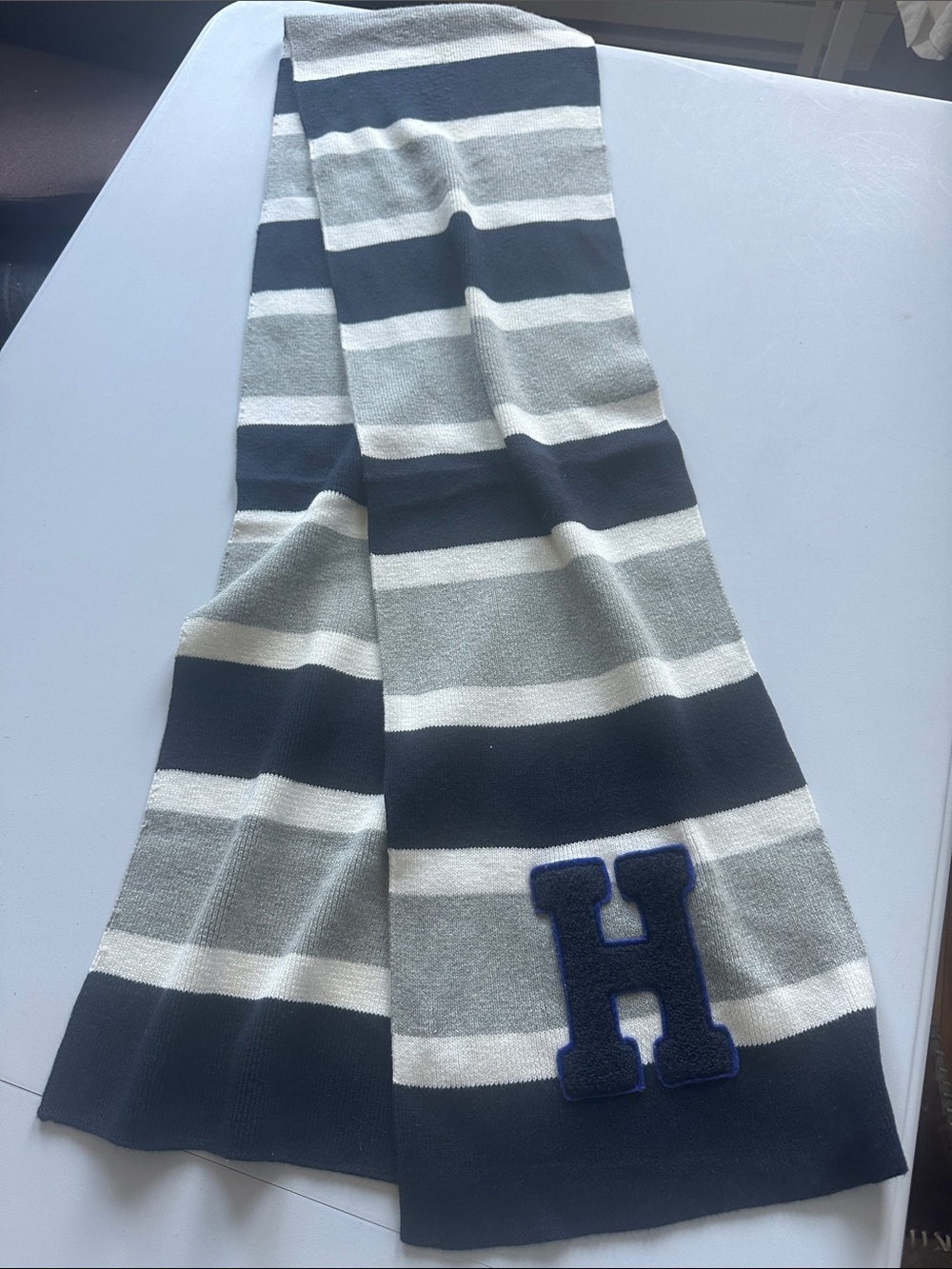 Tommy Hilfiger Navy, Gray & White Striped Knit Throw Scarf